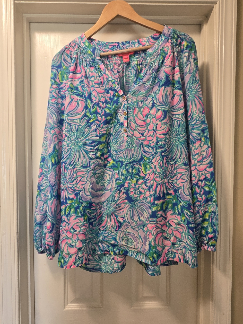 Lilly Pulitzer Ella Silk  Blouse - Pink & Blue